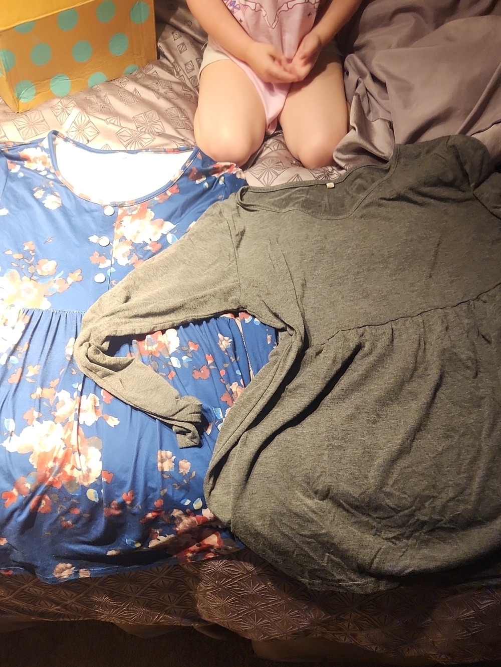 Women’s Floral Blue Nightgown & Olive Sleep Top Set